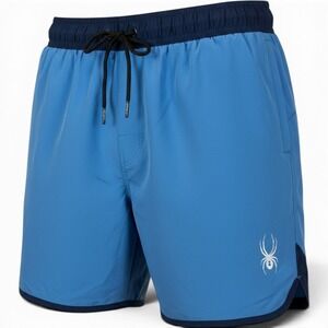 NWT Spyder Men Blue 7.5" Inseam Swim Trunks Board Shorts •M• Beachwear UPF Lined